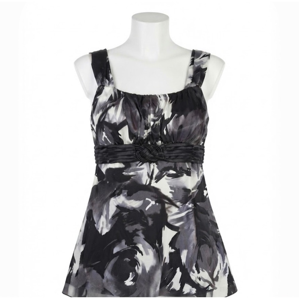 IZ Byer California Floral Satin Empire Waist Babydoll Tank Top Size Large Y2K